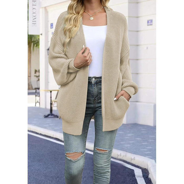 Жіночий кардиган оверсайз з грубого в'язання, теплий, з відкритою спиною, бежевий (XL)