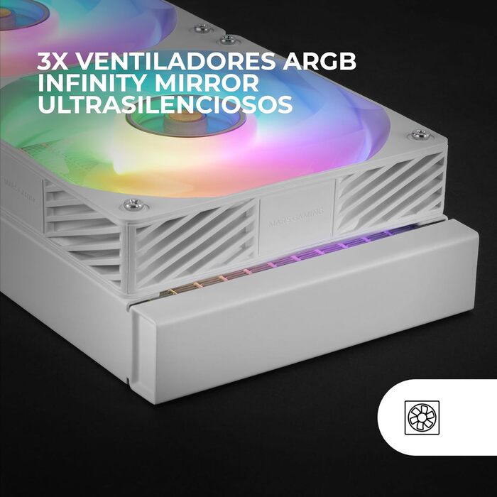 Mars Gaming ML-VISIONPRO360: Система водяного охолодження AIO з IPS-дисплеєм, 600W, 3x 120mm RGB вентилятори, мідно-алюмінієвий корпус, білий колір