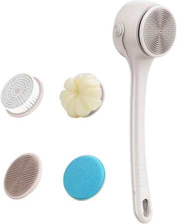 Multifunctional Electric Bath Brush, Shower Brush, Double Handle, 4 Interchangeable Heads for Cleaning