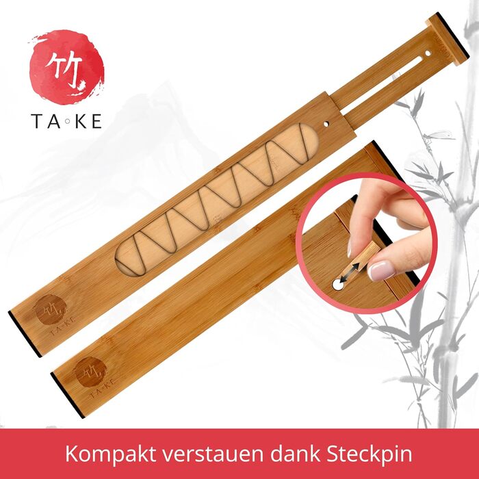 TAKE® Adjustable Drawer Dividers, 4 Pack [42-56cm] | Drawer Organizers, 100% Natural Bamboo | Flexible Drawer Divider System | Drawer Organization System for Kitchen | Drawer Organizer