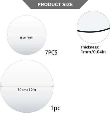 8 круглих дзеркал для декору столу, акрилові дзеркала, плитки для свічок, круглі дзеркальні підноси, плитки-дзеркала для декору столу та стін (10 дюймів/25 см, 12 дюймів/30 см)