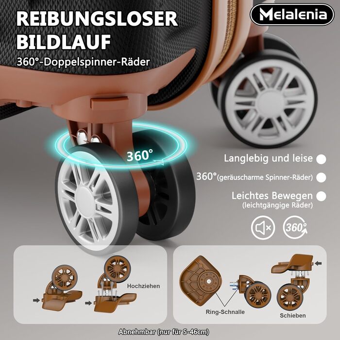 Набір валіз Melalenia 7шт з жорстким корпусом, легкий, на 4 колесах, з TSA-замком. Включає косметичку, сумку для подорожей та кулькову сумку. Чорний колір.