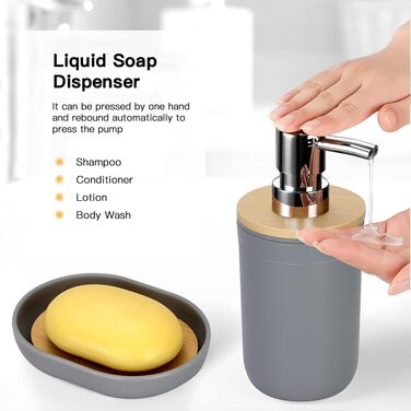 Набір аксесуарів для ванної кімнати Otostar Bambus Grey: мильниця, тримач для зубних щіток, дозатор мила, контейнер для ватних паличок, тримач для туалетного паперу, сміттєвий бак (6 шт.)