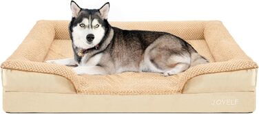 JOYELF Orthopedic Dog Bed for Large Dogs, Waterproof Foam Sofa with Removable, Washable Cover and Non-Slip Bottom for Small to Medium Dogs - (X-Large - 110*82*20cm, Khaki)