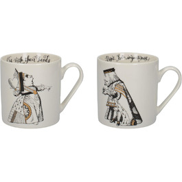 V&A Alice in Wonderland Mug Set in Gift Box, King and Queen of Hearts, Fine Porcelain, 350 ml, 2 Pieces, White/Black/Gold C00047