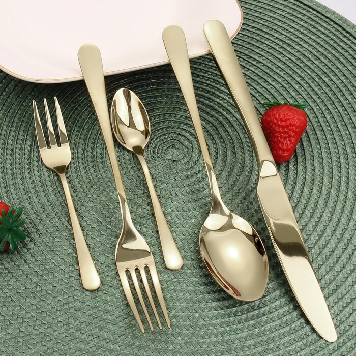 Cutlery Set for 6 People, 30-Piece Champagne Gold Cutlery Set, Shiny Knife, Fork, Spoon Set, High-Gloss Polished Cutlery Sets, Stainless Steel Table Cutlery for Kitchen/Dining/Party