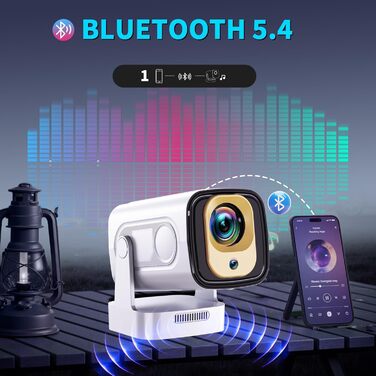 4K проєктор Beamer Full HD 1080P Android: портативний міні-проєктор з WiFi 6, Bluetooth 5.2, 270° обертанням, підтримкою PC/HDMI/USB, з пультом та мишкою, білий