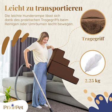 Сходинки для собак на ліжко та диван - 4 сходинки, 58 см - з піносподуху, для маленьких собак, безпечні та стабільні, знімний та пральний чохол, світло-сірий (4-Brown)