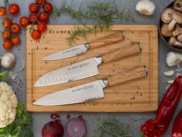Набір кухонних ножів з дамаської сталі Klamer Premium (3 ножі, 18 см)