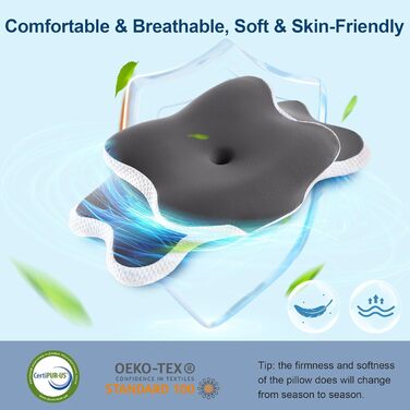 Подушка з піною з пам'яті YunNasi: ергономічна, ортопедична, для сну на боці, спині та животі, з кульковою тканиною, яку можна прати