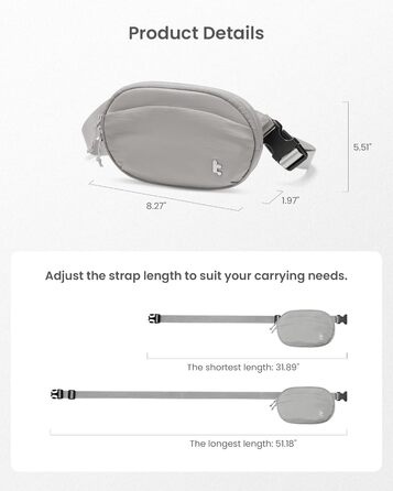 tomtoc жіноча поясна сумка-слінг з RFID захистом, 1.5 л, для подорожей, повсякденного використання, фестивалів, спорту, туризму, зелена (сіра)