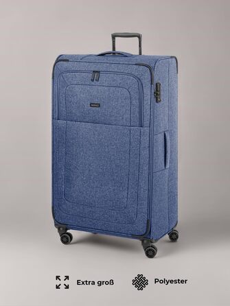 Набір валіз REDOLZ 3 шт. для жінок та чоловіків | Легкі та стабільні валізи-тролі, якісний Softcase, 4 подвійні колеса та TSA-замок | Розширювані з деhnfalten (Essentials 12) (Blue, XL розмір (90 см), 4 колеса)