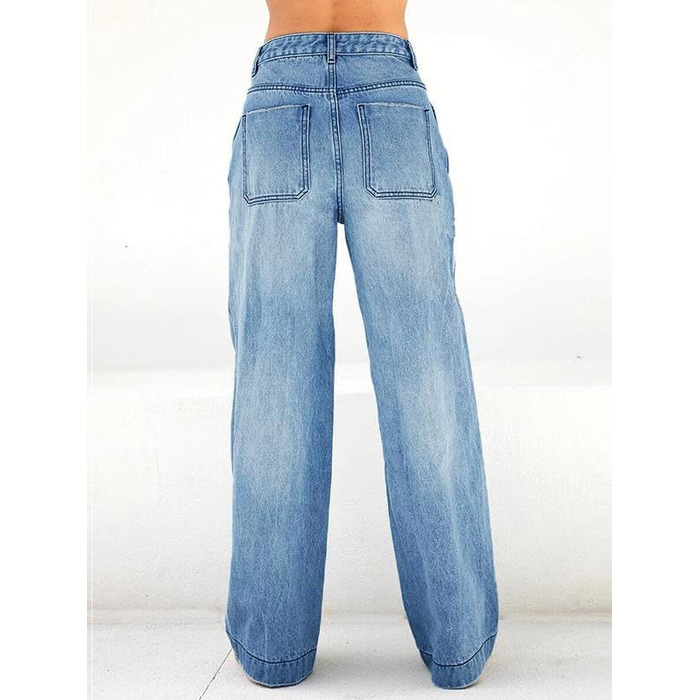 Джинси жіночі EMMIOL широкі прямі з середньою посадкою блакитні з ефектом потертості M