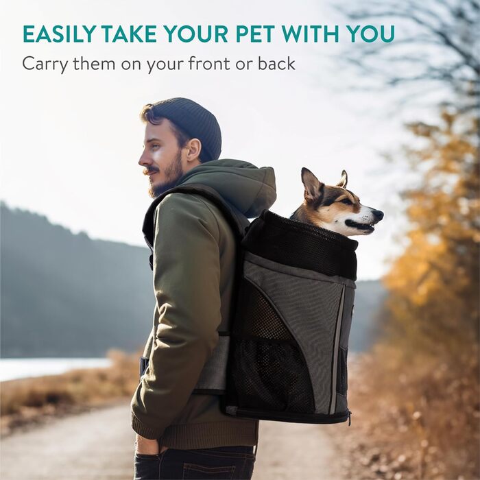 Рюкзак для собак та котів Navaris до 7 кг - сірий (37 x 33 x 24 см)