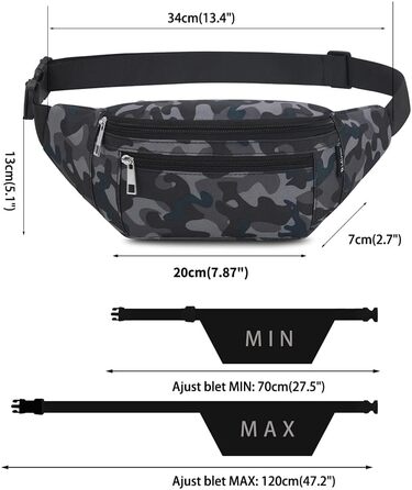 Чоловіча та жіноча поясна сумка-бананка, водонепроникна, для спорту, подорожей та активного відпочинку (камуфляж чорний)