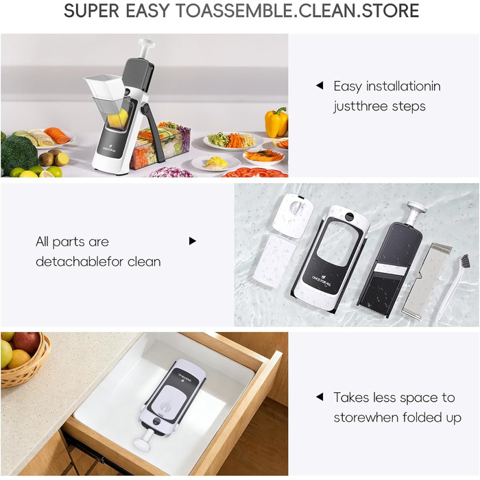 Набір для нарізки овочів ONCE FOR ALL з піддоном, тертка для овочів, ідеально для нарізки картоплі фрі та картоплі, нарізчик цибулі, тертка для огірків - кубик-нарізник (оновлена версія Space Grey + набір кошиків Asphalt) (Space Grey)
