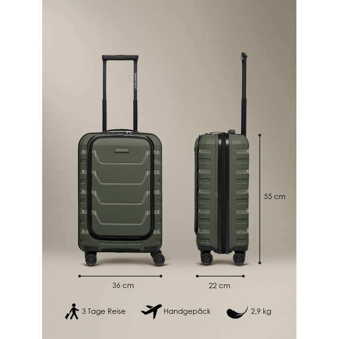 Набір валіз SMARTBOX Hartschalen 3 шт. | Розширювані, з TSA-замком, з відділом для ноутбука | Оливковий колір, S (55 см)