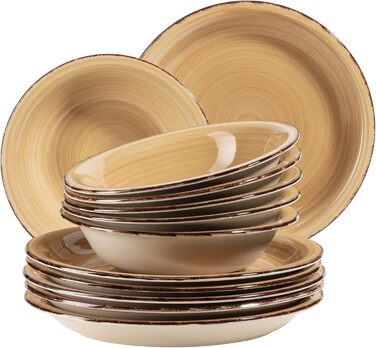 MÄSER Bel Tempo II Dinnerware Set for 6 People with a Modern Vintage Look, 12-Piece Tableware Service, Hand-Painted, Turquoise, Stoneware, 27 centimeters