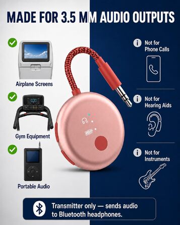 Bluetooth-адаптер для літака Avantree SoundJet R1 для AirPods та бездротових навушників, 25 годин роботи, рожевий