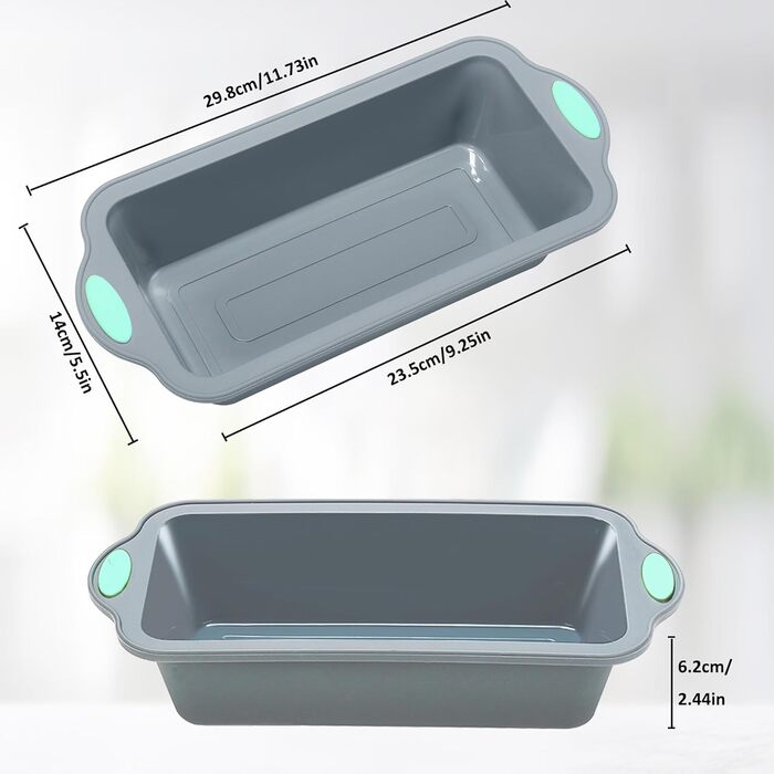 22.9 cm Silicone Bread and Loaf Pans, 2 Pack, Food-Grade Non-Stick Silicone Baking Molds for Baking Banana Bread, Meatloaf, Pound Cake with Metal-Reinforced Frame