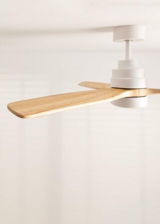 Вентилятор стельовий CREATE Windstylance Natural Wood з підсвіткою, білий, WiFi, пульт, 132 см, 40W, двосторонній (дерев'яні лопаті)