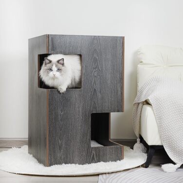 Преміум будиночок для котів з дерева, замок-вежа з ліжками, 50x50x80 см, антрацит