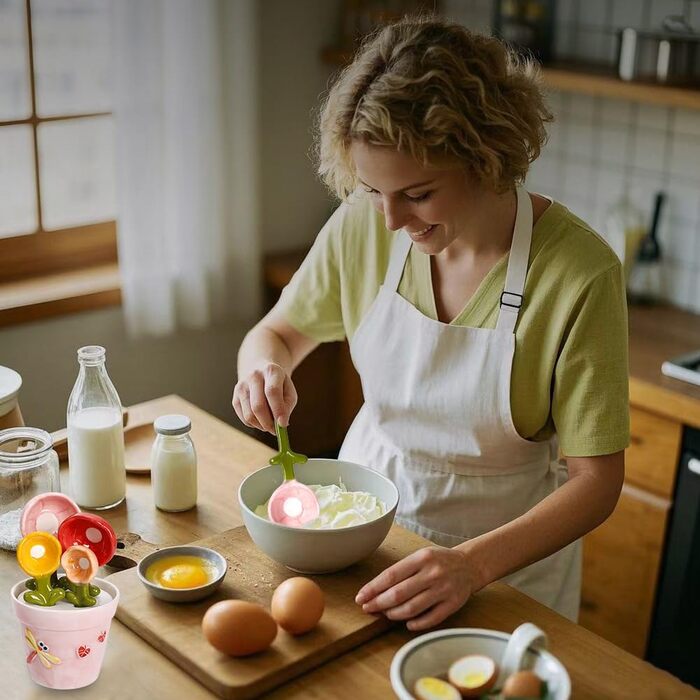 Ceramic Measuring Spoon Set in a Jar – Floral Pink Jar, Adorable Measuring Cups, Spoons for Dry and Wet Ingredients, 1 Tablespoon, 1 Teaspoon, 1/2 Teaspoon, 1/4 Teaspoon, 1 Cup