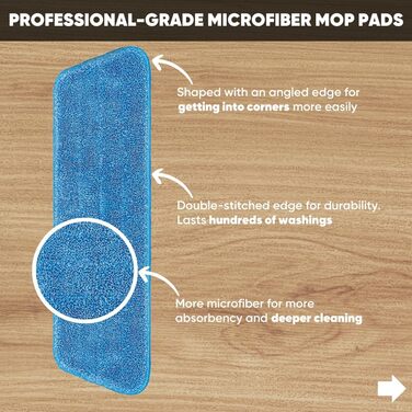 3 Pack Cinch Mop Replacement Heads, Microfiber Mops for Floor Cleaning and Wall Squeegees with Reusable Washable Pads, Compatible with Cinch Mop