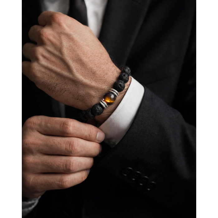Браслет чоловічий 9 O'Clock Perlenarmband з оніксу 8мм, еластичний, ручної роботи (Німеччина), чорно-коричневий