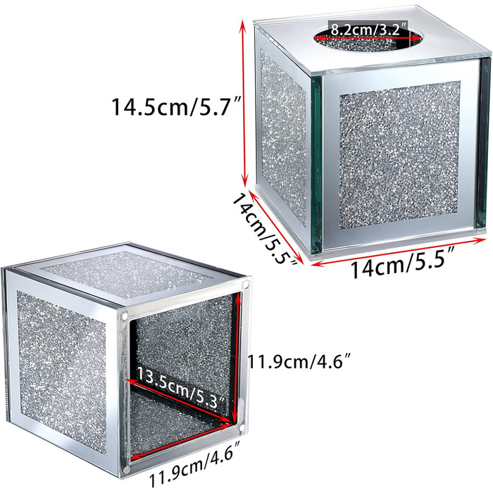 BTSKY Glittering Glass Cube Tissue Box with Crushed Crystal Diamonds for Home Decoration, Table Napkin Holder, Square Tissue Organizer