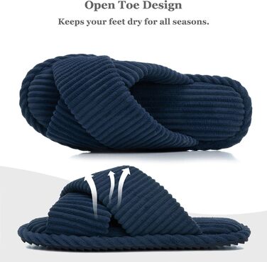 Жіночі тапочки GOEWY з Memory Foam, з тканинного матеріалу для дому, відкриті, з перехресними ремінцями та бантиком, антиковзаюча підошва. Зручні та модні шльопанці як стильний подарунок. (Темно-синій, 40/41.5 EU)