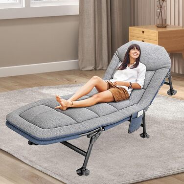 Розкладне ліжко-крісло для кемпінгу з матрацом, 6 положень спинки, ліжко для риболовлі, туристичне ліжко XXL, 65x190x30 см, односпальне, для гостей, сіре (2 шт.)