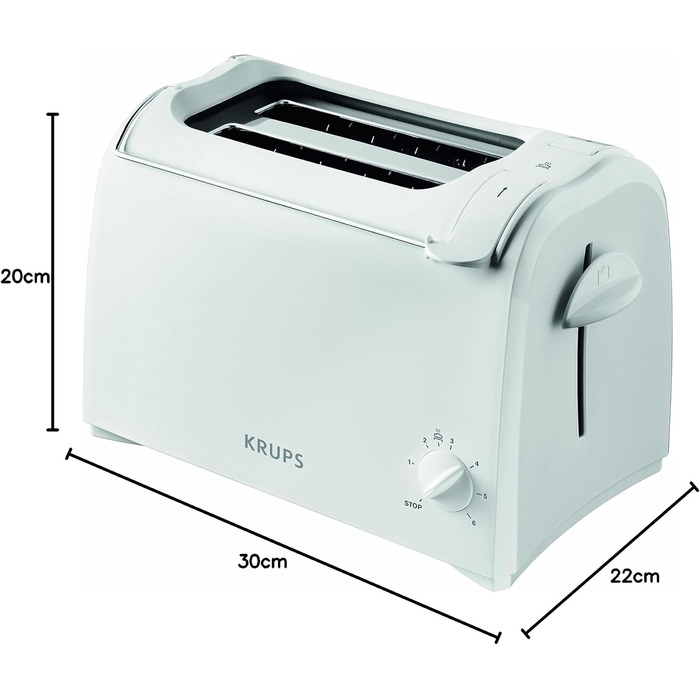 Krups Toaster Pro Aroma, 2-Slice Toaster with Wide Slots, 6 Browning Levels, Toast Lift and Bagel Function, KH151110, White