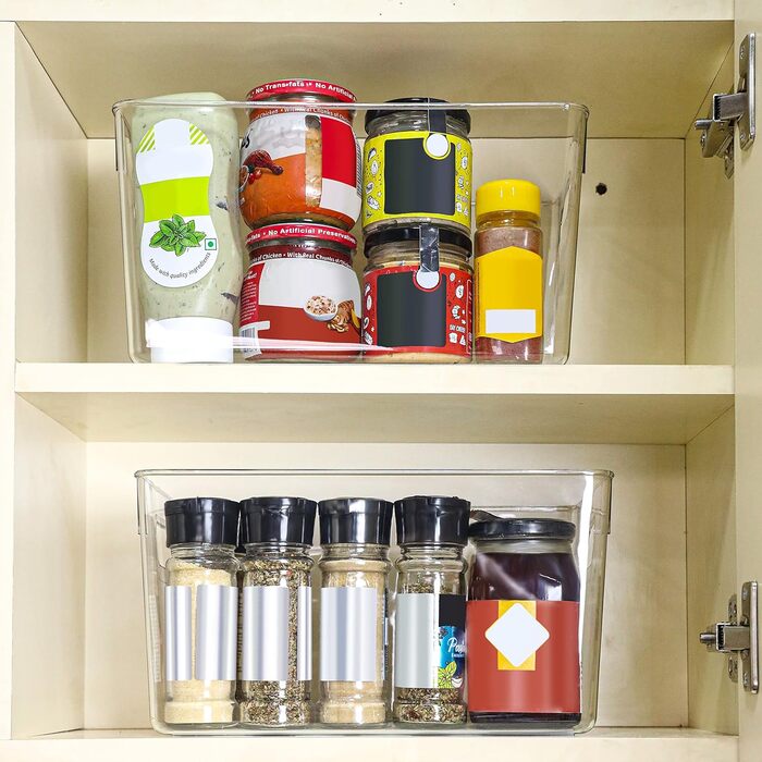 Kurtzy 2-Pack Refrigerator Organizer for Kitchen & Cabinets - Overall Length 26 cm - Clear Plastic Kitchen Organizer - Refrigerator Boxes for Bathroom, Pantry, Freezer, Kitchen Cabinet Organizer