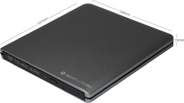Зовнішній Blu-ray привід techPulse120 USB 3.0 Type-C: запис 3D M-Disc BDXL 100GB, BD, DVD, CD, Slim Superdrive для ноутбуків та ПК (Windows, MacOS, MacBook), алюміній, сірий