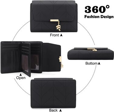 GOUNNU Wallet for Women PU Leather Women's Card Holder RFID Protection Women's Wallet Many Compartments Women's Short Wallet with 14 Card Slots and Coin Pocket Money Bag Women (Black)