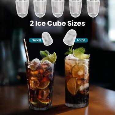 WOLTU Compact Ice Cube Maker Machine - Fast Ice Production (8 Cubes/6-8 Min) - 12kg/24h Capacity - Portable with Handle - Self-Cleaning - 2 Sizes - Ice Maker for Home, Camping, Office (1.4L, Black)