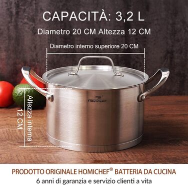Супова каструля HOMI Chef з кришкою, матова, нікель-безпечна, нержавіюча сталь, 3,2 л, без токсичного антипригарного покриття