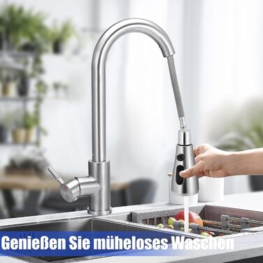 Крановий змішувач для кухні з висувною лійкою, високий поворотний кран з одним важелем, нержавіюча сталева кухонна мийка з шлангами