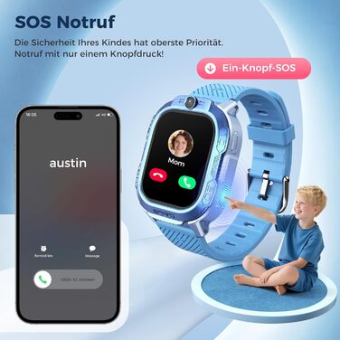 Дитячий розумний годинник KI з GPS та телефоном - 2025. Розумний годинник для дітей з відеодзвінками, чатом, Wi-Fi, 47 іграми, шкільним режимом, 4 спортивними режимами, подарунок для підлітків 5-13 років (блакитний)