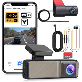 eSynic Mini Dashcam: Автомобільний відеореєстратор з Wi-Fi, 1080P Full HD, 160° Кут огляду, Нічне бачення, G-сенсор, Паркувальний режим, Керування через додаток, 32GB SD-карта в комплекті (Дві камери - передня та задня)