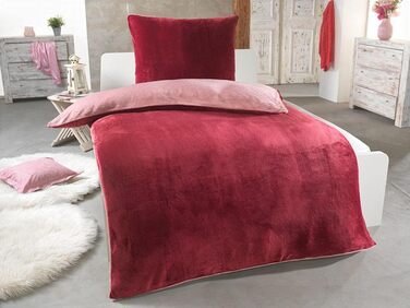 Комплект постільної білизни DreamHome Winter Wende з плюшем, 135x200, Nicky-Teddy, Cashmere Touch, кораловий фліс, колір: бордово-рожевий