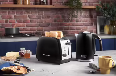 Russell Hobbs Toaster [for 2 slices] Colours Plus Stainless Steel Black (extra wide toast slots, including bagel attachment, 6 browning levels + defrost function, Lift & Look function, 1600W) 26550-56