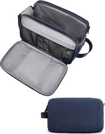 Чоловіча дорожня косметичка BAGSART з подвійним замком, об'єм 5л, темно-сіра (з синьою шкіряною фольгою)