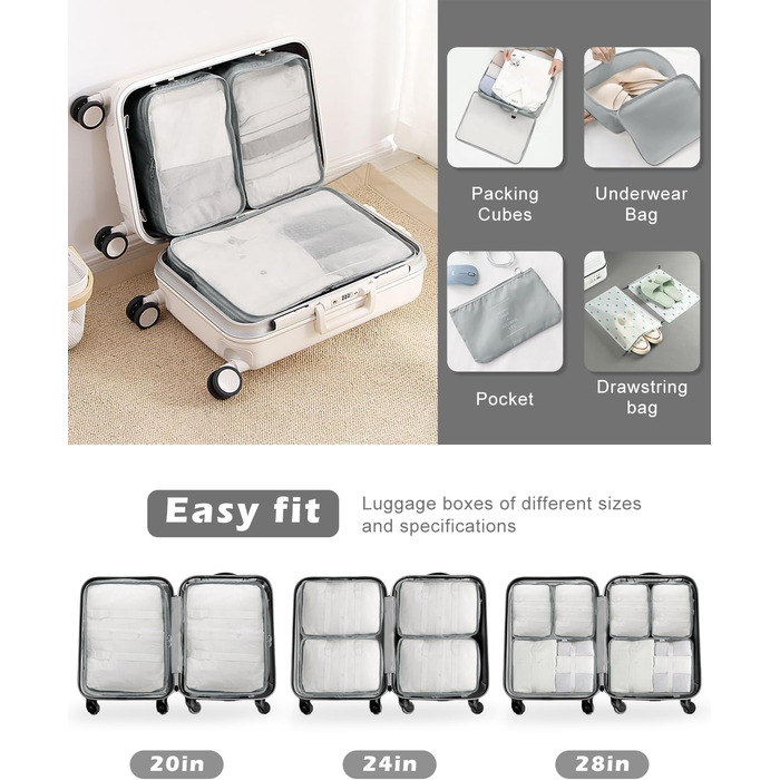 Набір органайзерів для валізи 18 шт, водонепроникні Packing Cubes, сірий - багатофункціональні тревел-органайзери для подорожей з чохлами для одягу
