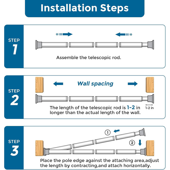 Штанга для душу без свердління AIZESI, 80-160 см, чорна, 1 шт. - регульована телескопічна штанга для вікна, шафи, ванної кімнати