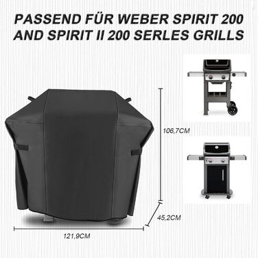 Чохол для гриля Weber Spirit II 200 серія, 141 см, водонепроникний, 600D Оксфорд, захист від УФ, міцний BBQ чохол