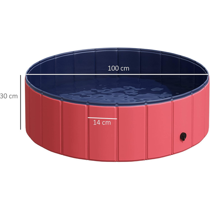 PawHut Dog Bath Tub Dog Pool Bathtub Swimming Pool Water Pool for Dogs 120 x 30 cm (Red+dark blue, 100L x 100W x 30H cm)