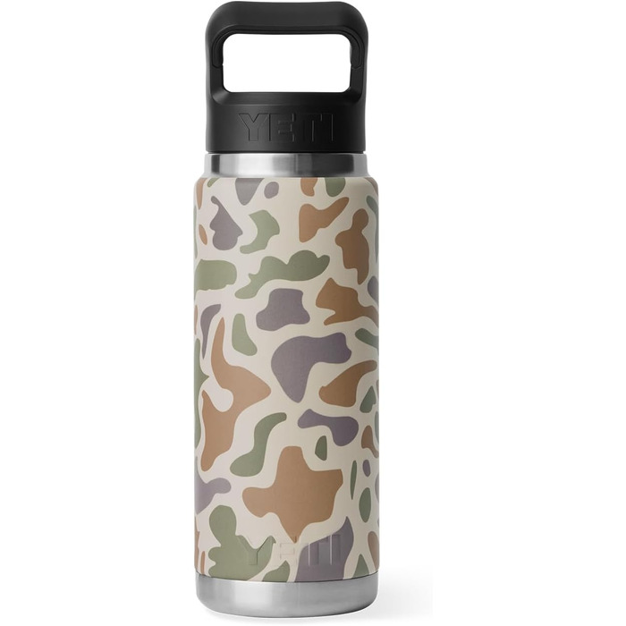 Термос-пляшка YETI Rambler 750 мл з вакуумною ізоляцією, нержавіюча сталь, з кришкою та трубочкою, колір Black Stone (світло-коричневий камуфляж)