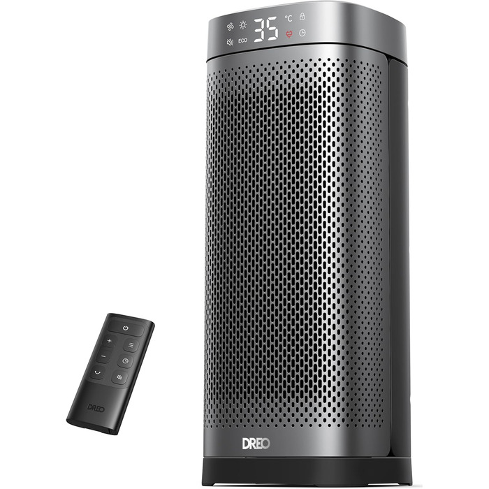Dreo 16 Inch Electric Heater, Energy Efficient Space Heater with Thermostat, 70° Oscillating, Remote Control, 3 Modes, Tip-over & Overheat Protection, Silent Ceramic Fan Heater for Home, Silver